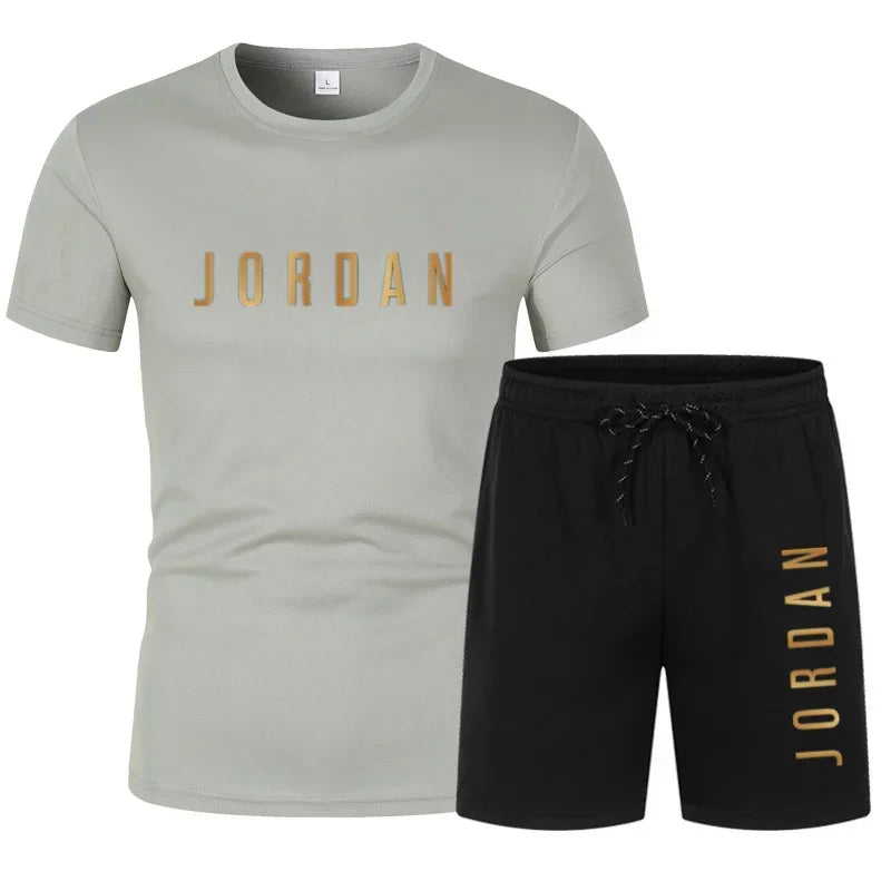 Summer Fashion Trendy Casual Sports Two Piece Set Youth Men's Short sleeved T-shirt+Shorts Set