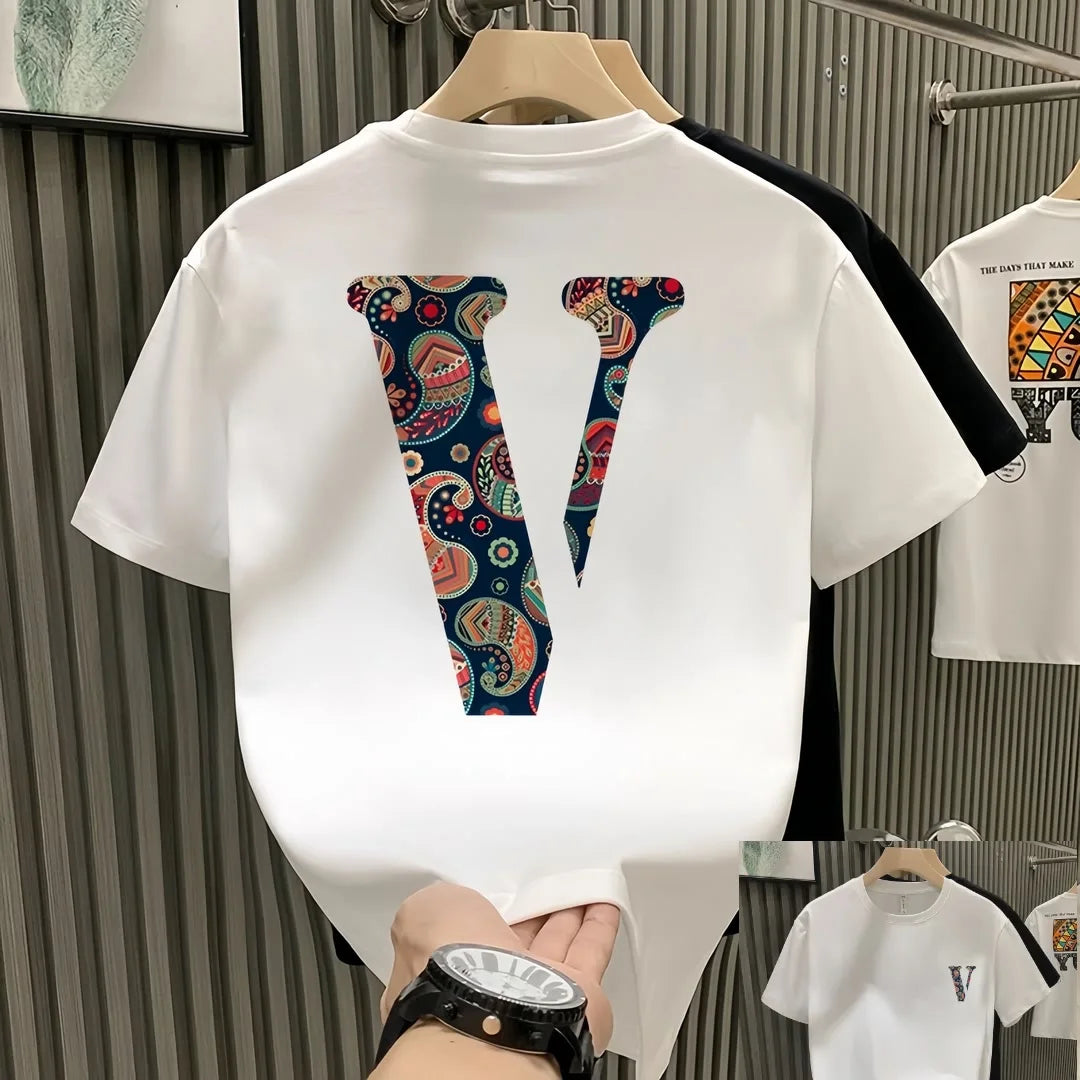 Camiseta de manga corta de algodón versátil y moderna para hombre, con cuello redondo, informal y a la moda.