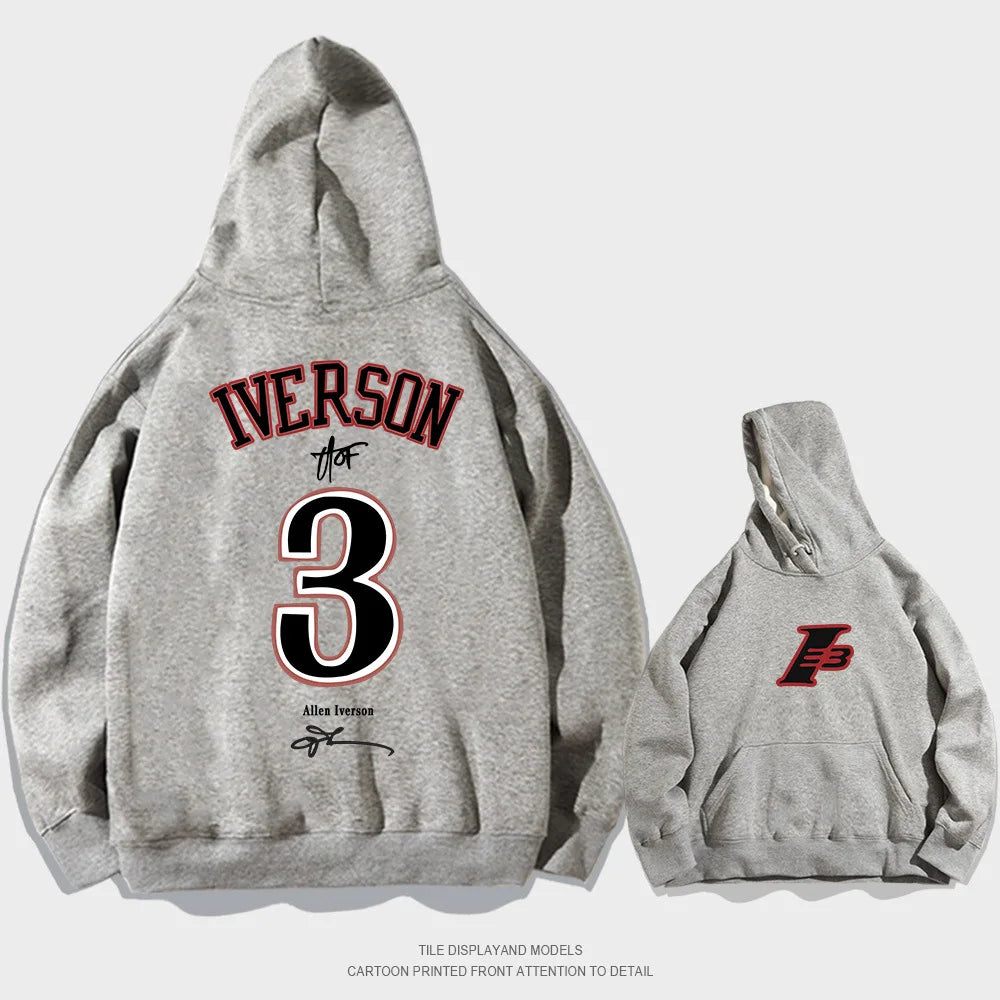 Iverson No. 3 Hooded Sweater Men and Women Spring and Autumn Winter Youth Trendy Basketball Sports Loose Casual Coat Street Wear