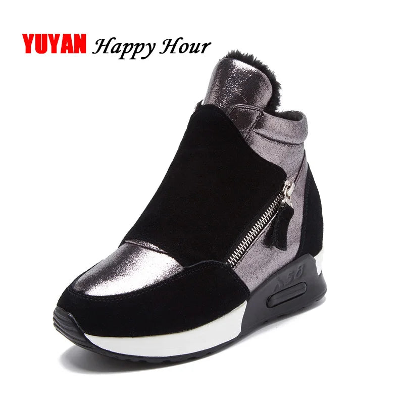 Warm Shoes Suede Leather Boots Women Winter Shoes Fashion Ins Women Sneakers Height Increasing Shoes Snow Boots KT004