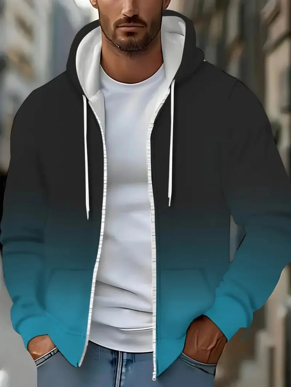 Fashion Gradient Graphic Hooded Zip-Up Casual Sports Pocket Design Long Sleeve Streetwear Outdoor Travel Street Oversized Hoodie