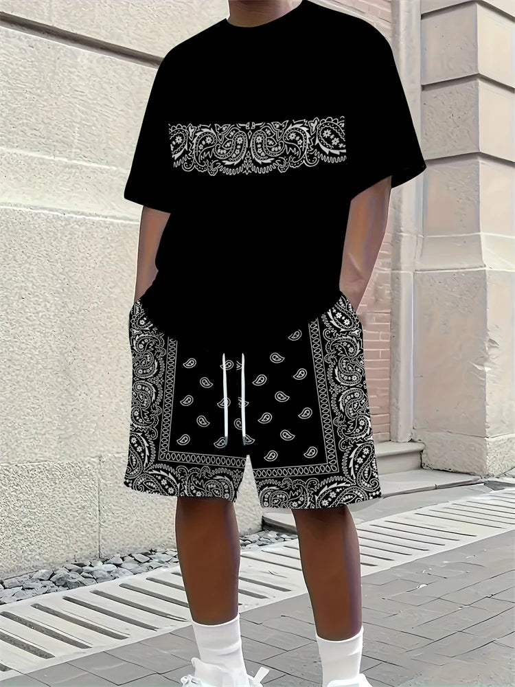 Spring New Men's Casual Tops And Shorts, Simple Basketball-printed Men's Round-neck T-shirts And Casual Shorts, Fashionable And