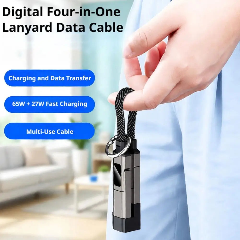 Keychain LED Display Braided 4 in 1 Fast Charge Cable Zinc Alloy 66W Phone Charger for iPhone Android Type-C Portable Durable