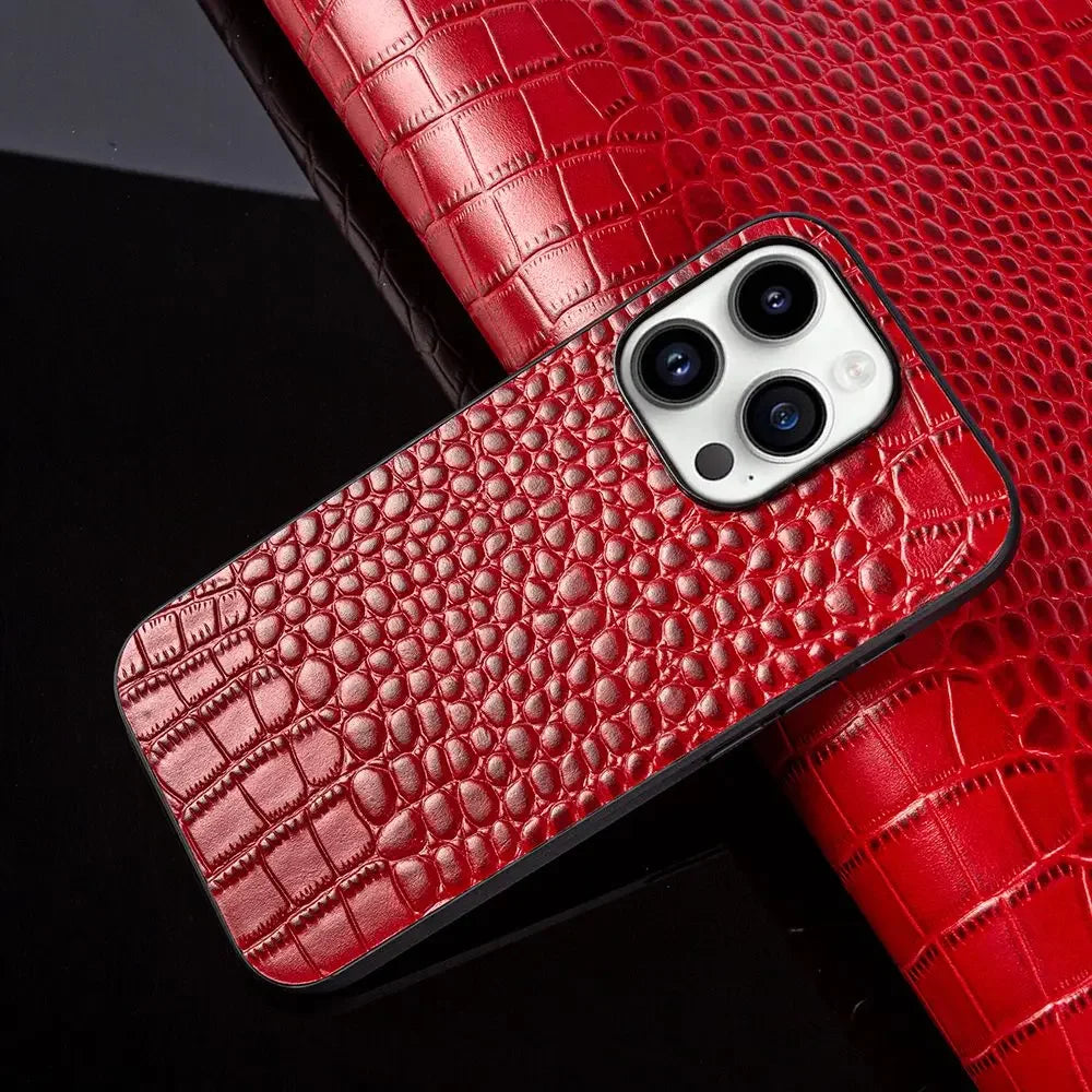For iphone 14 pro case Crocodile Genuine Leather Cover Etui Coque Shockproof for Funda iphone15pro XR XSMax 11 8plus 12 Carcasa
