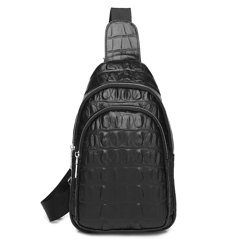SCHLATUM Men's Genuine Leather Vintage Crocodile Pattern Chest Bag Luxury Men Crossbody Travel Bag Multifunction Sling Bags