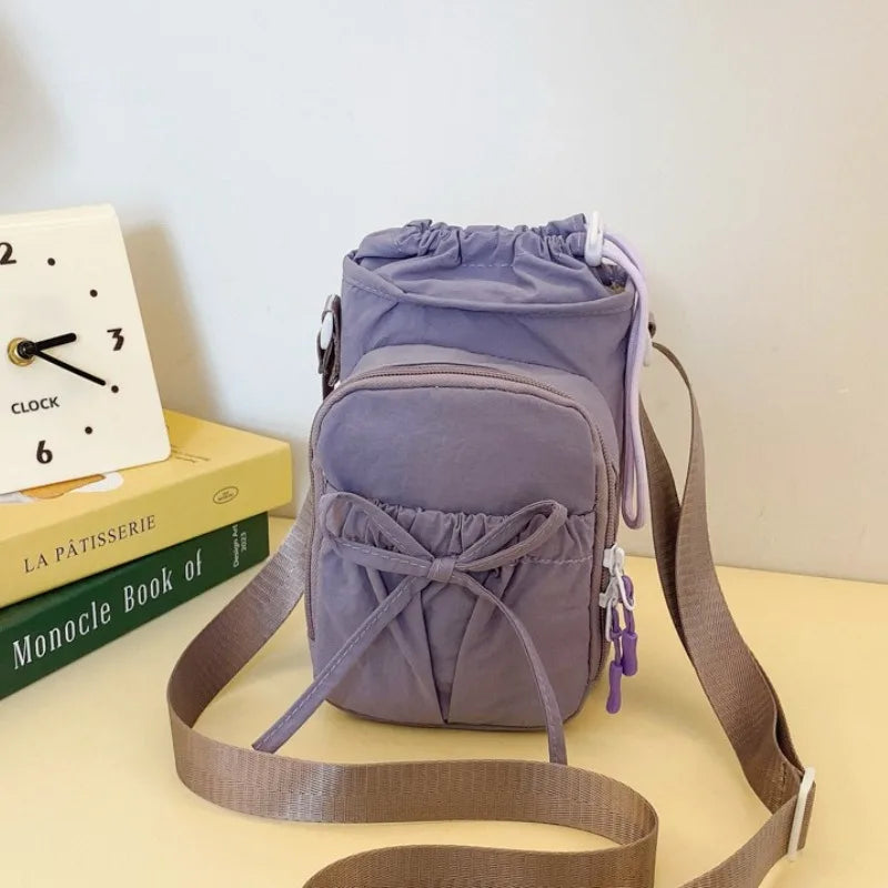 Fashion Soft Casual Crossbody Bag with Bow Decoration Adjustable Strap Multi-Compartment Versatile Shoulder Purse for Women