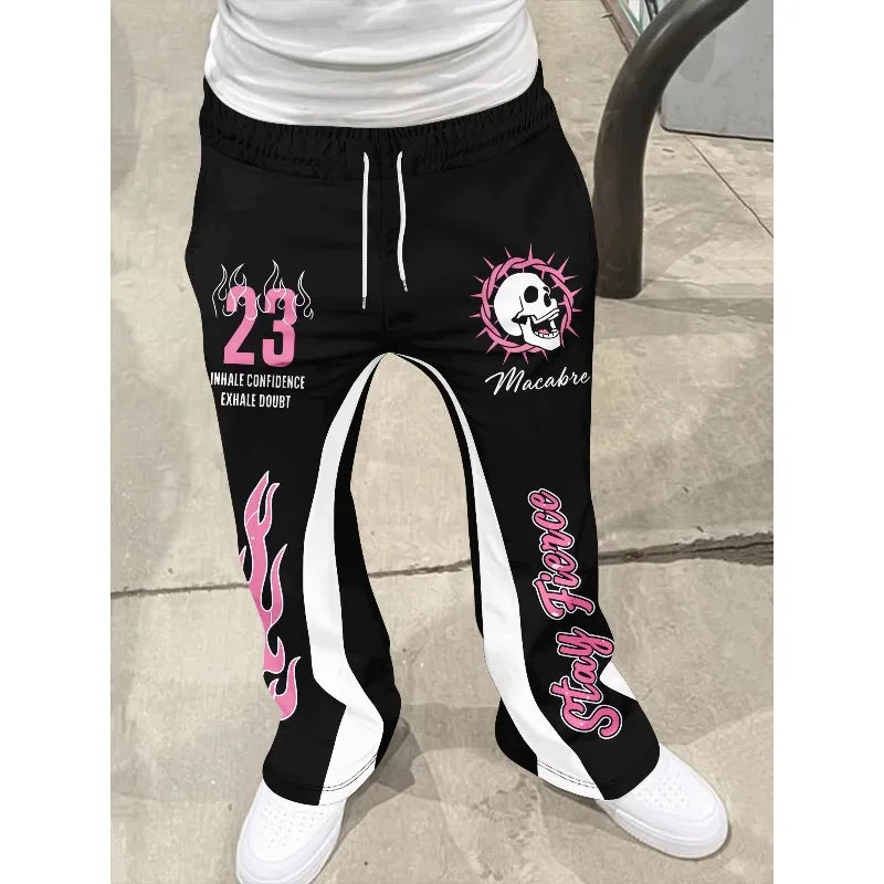 Y2k Flared Pants Men's Women's Loose 3D Print Trousers Casual Sweatpants Mid Waist Sporty Streetwear Hip Hop Vintage Pants