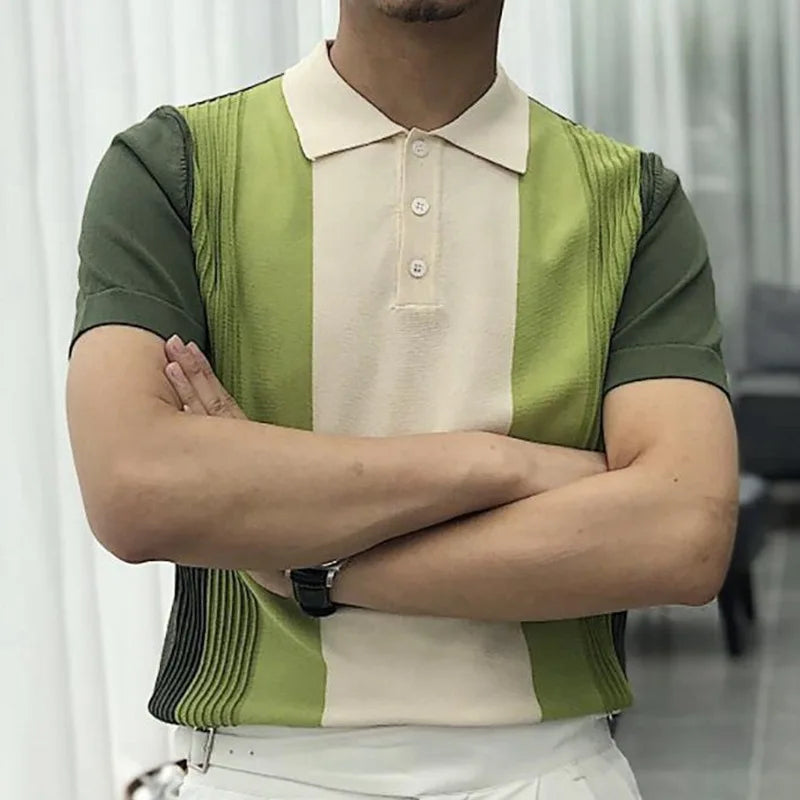 New European And American Style Jacquard Knit T-shirt Fashion Lapel Short-sleeved Business POLO Shirt In Multiple Colors