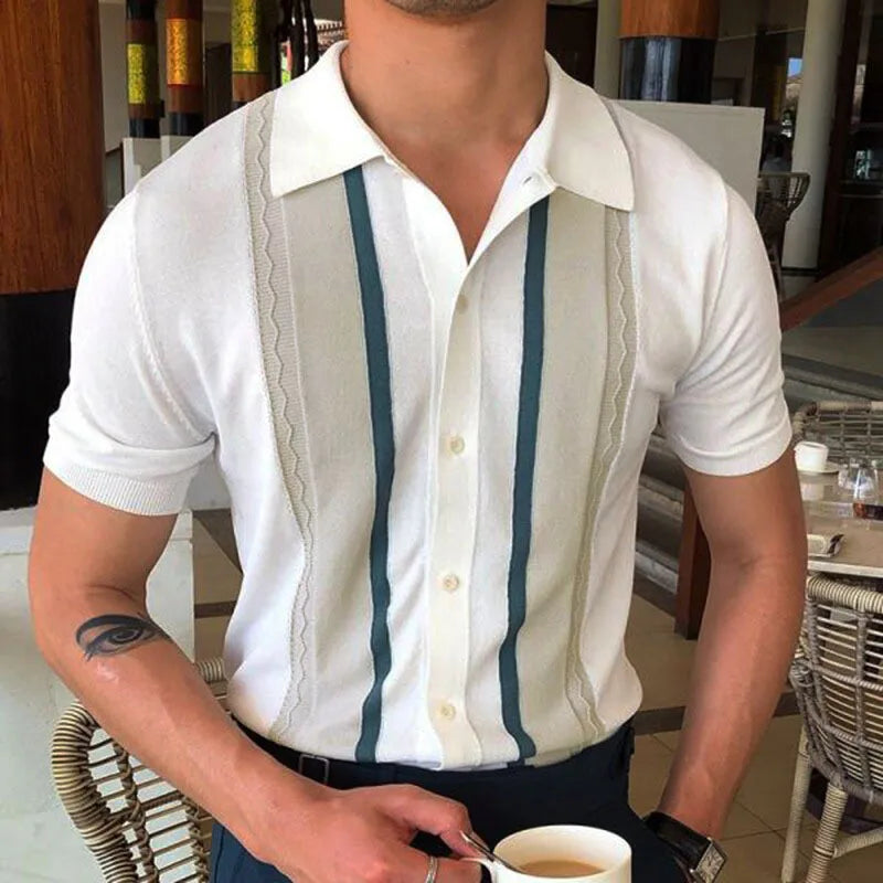 New European And American Style Jacquard Knit T-shirt Fashion Lapel Short-sleeved Business POLO Shirt In Multiple Colors