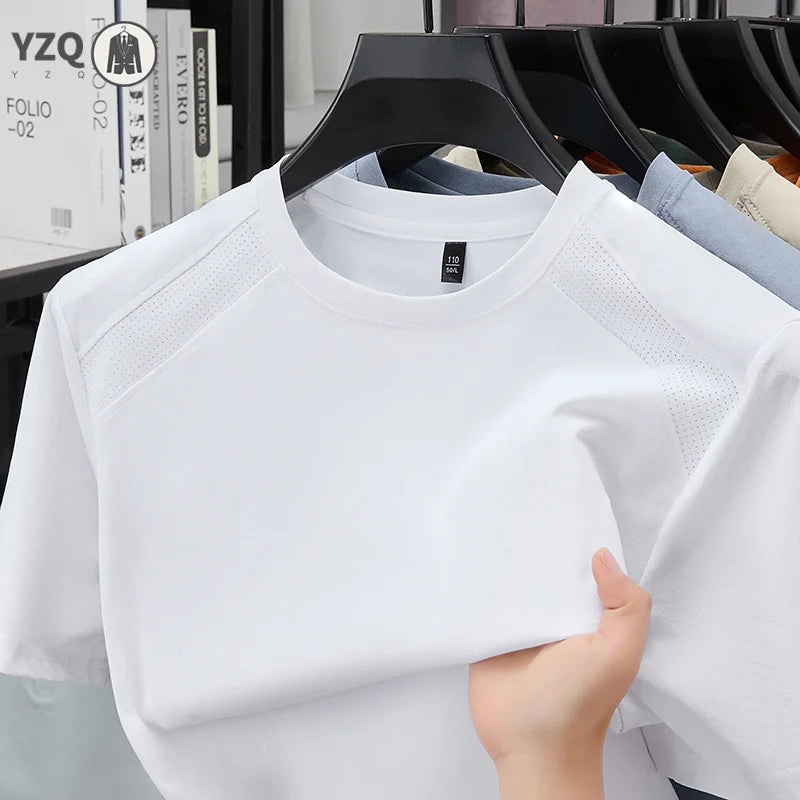 Urban Casual Mens Vent Shoulder Short Sleeve Tee Soft Breath Cloth Pub Visit Short Trip Weekend Gathering Apparel