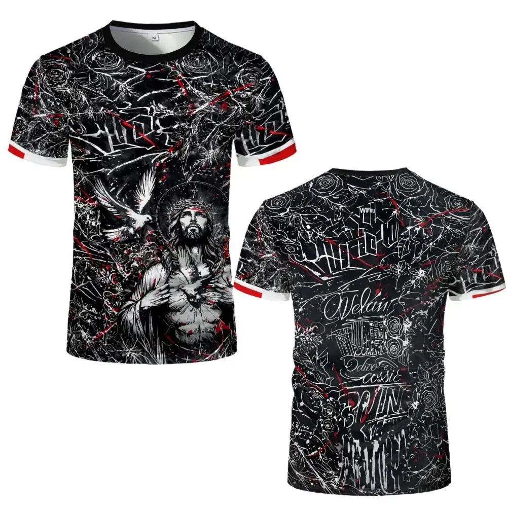 New Brazil Themed T-shirt Men's Brazilian Style Jesus Graphic Sports Jersey Unisex Street Trendy Breathable Short Sleeve Tees