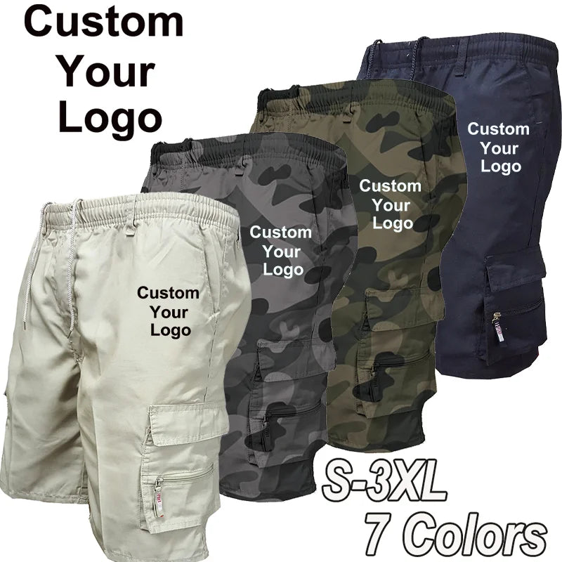 Fashion Mens Custom Your Logo Cargo Shorts New Side Multi-pockets Men Loose Work Shorts Casual Short Pants Male Summer Outdoor S