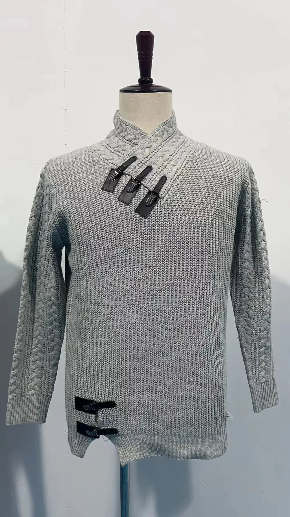 Sweaters Men Pullovers Knitted Full Sleeve Mock Neck Tops Knit Solid Slim Fit Top Splice Casual Regular Autumn Winter 2024