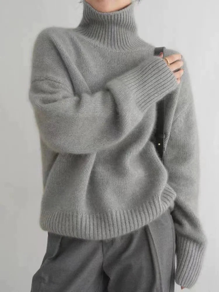 Autumn Winter Thick Loose Knitwear Sweater Tops Casual Turn Down Collar Long Lantern Sleeve Knitted Pullover Coats PYXA-dh70