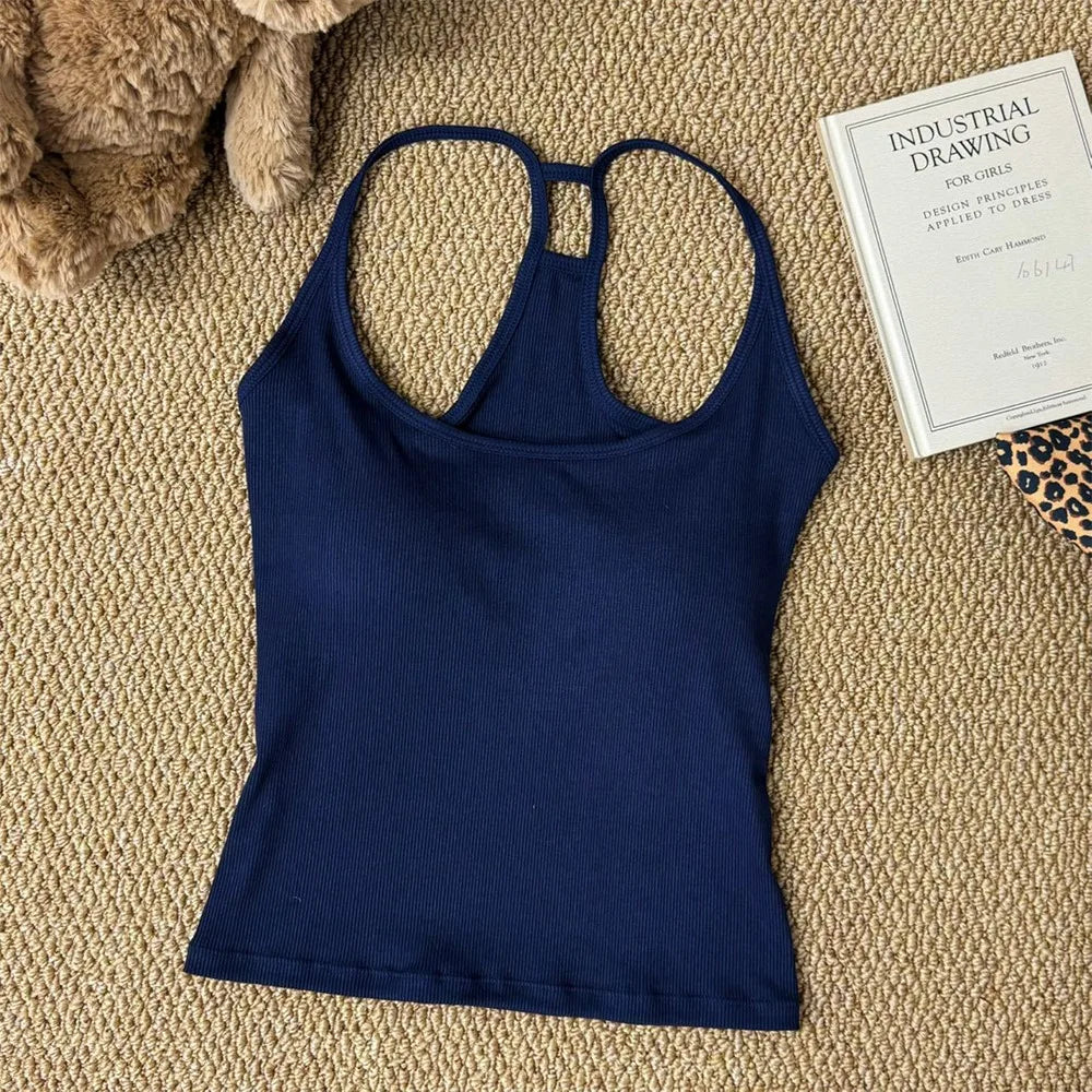 Casual U Neck Summer Tank Tops Sleeveless With Pad Fitted Tops Camisoles Slim Vest Corset for Women