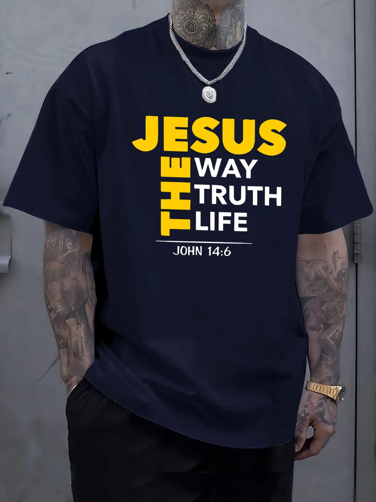 Jesus The Way Truth Life Prints T-Shirt Mens Cotton Hip Hop T Shirts All-Match Fashion Clothing Oversized Summer Sportswear