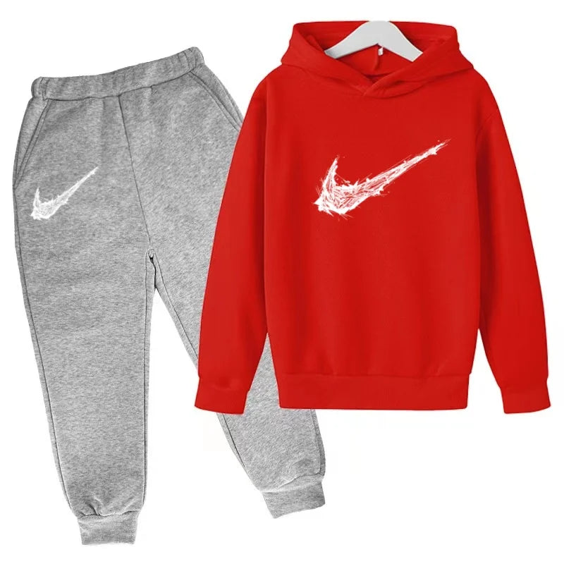 New Children's Sports Hooded Sweatshirt - Brand's Trendy Casual Hooded Top and Pants Set Suitable for Boys and Girls Aged 3 To13