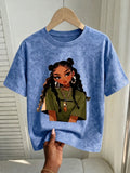 2026 Retro Pattern T-shirt Urban Girl "Bad Girl" Teenage Aesthetic Tee Unique O-Neck Streetwear Fun Style Casual Summer Women's