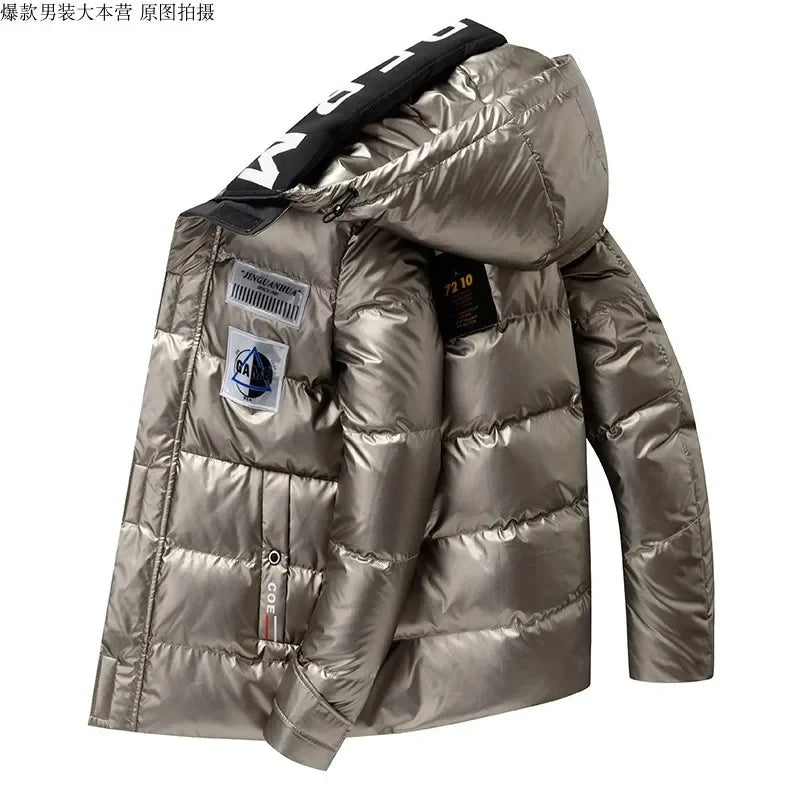 Winter Men's Jacket Casual Warm Thick Coat Fashionable Hooded Parkas Men's Clothing Loose Windproof Shiny Jacket 4XL