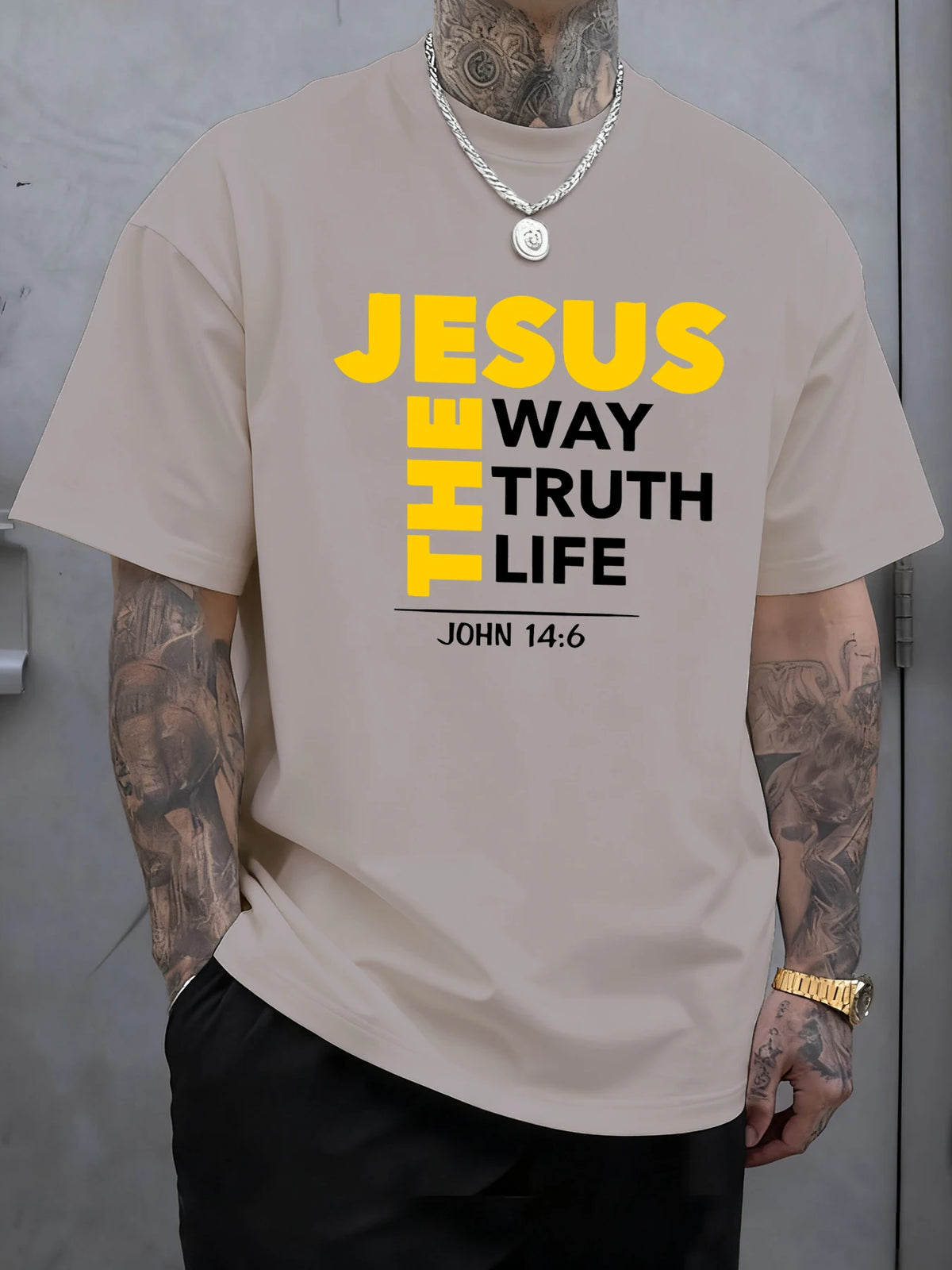 Jesus The Way Truth Life Prints T-Shirt Mens Cotton Hip Hop T Shirts All-Match Fashion Clothing Oversized Summer Sportswear