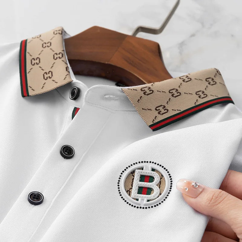 Fashionable Summer Mens Clothing Brand Exquisite Badge Letter Style Breathable Short Sleeve Comfortable Cotton Casual Polo Shirt