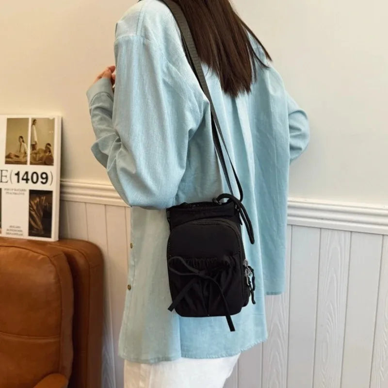 Fashion Soft Casual Crossbody Bag with Bow Decoration Adjustable Strap Multi-Compartment Versatile Shoulder Purse for Women