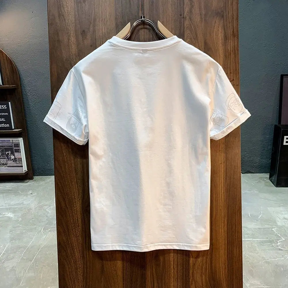 Men's Short Sleeve T-Shirt Summer Trendy Cartoon Print Round Neck Loose Casual Half Sleeve Shirt