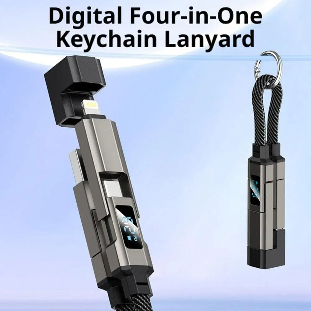 Keychain LED Display Braided 4 in 1 Fast Charge Cable Zinc Alloy 66W Phone Charger for iPhone Android Type-C Portable Durable