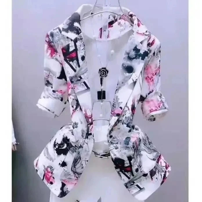 2025 New Women Printing Suit Coat Women Blazer Cardigan Spring Summer Women Short Sunscreen Printed Jacket Slim Suit Outerwear