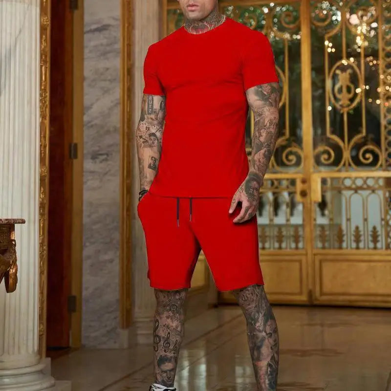 2026 Fashionable and casual summer outdoor sports suit men's breathable T-shirt shorts casual and fashionable two-piece set