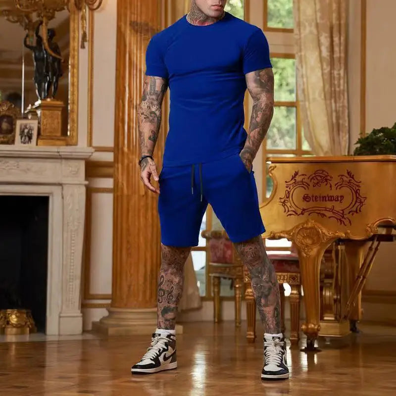 2026 Fashionable and casual summer outdoor sports suit men's breathable T-shirt shorts casual and fashionable two-piece set