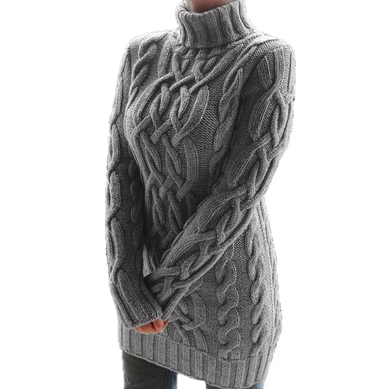 Autumn Winter Thicken Sweater Dresses For Women Turtleneck Long Sleeve Knitted Retro Sweaters Ladies Pullovers Sweater