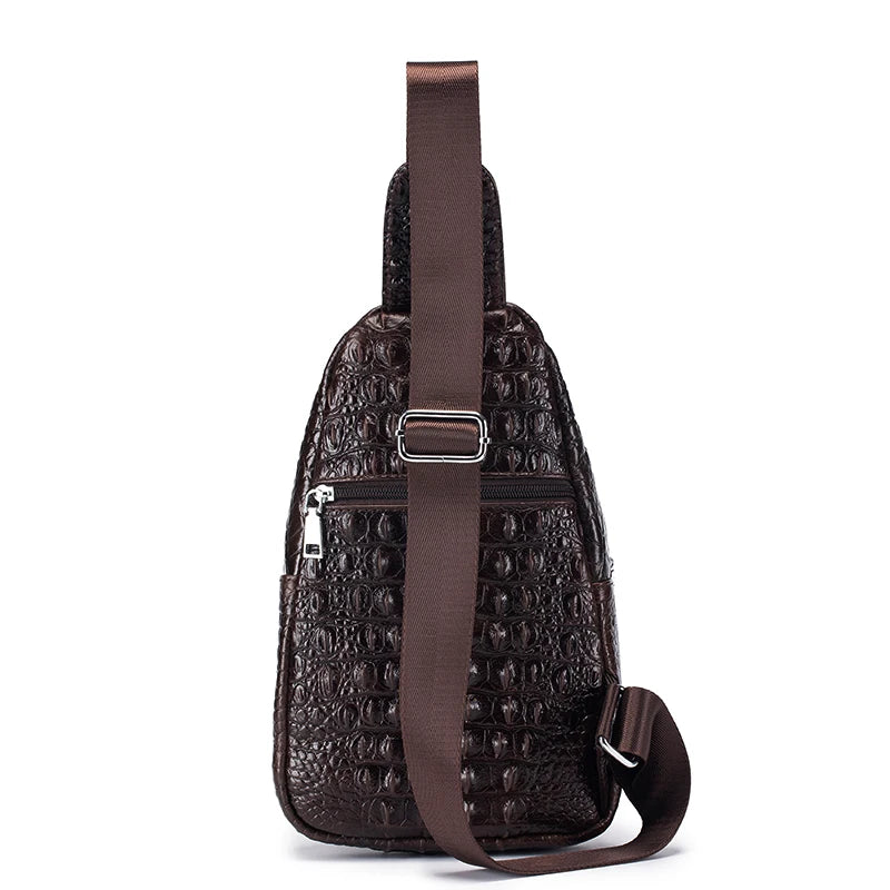 SCHLATUM Men's Genuine Leather Vintage Crocodile Pattern Chest Bag Luxury Men Crossbody Travel Bag Multifunction Sling Bags