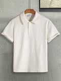 Men's Herringbone Jacquard Texture Polo Shirt with a Turn-Down Collar, Short Sleeves, Button Placket, and Knitted Top. Suitable for a Mature and Professional Look, Summer Casual Wear for Men