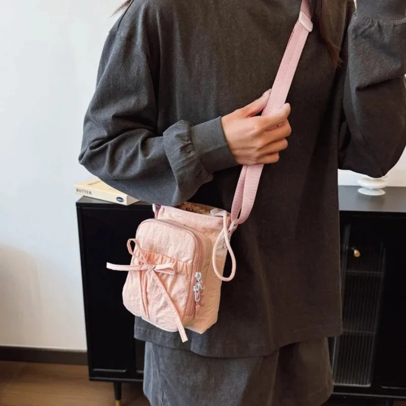 Fashion Soft Casual Crossbody Bag with Bow Decoration Adjustable Strap Multi-Compartment Versatile Shoulder Purse for Women