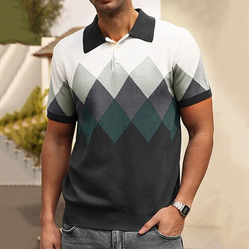 New European And American Style Jacquard Knit T-shirt Fashion Lapel Short-sleeved Business POLO Shirt In Multiple Colors
