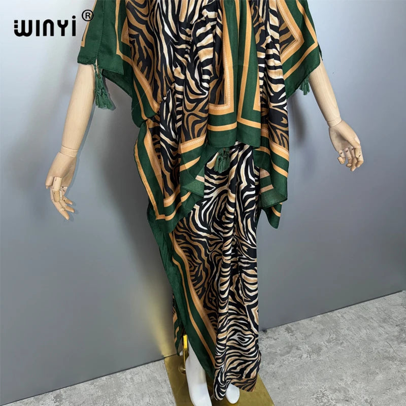 WINYI muslim woman dresses Elegant kaftan party Dress Middle East Female loose kaftan abaya dubai luxury Print Caftan beachwear