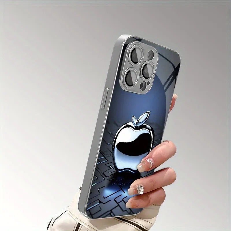 Metal Technology Pattern Phone Case for iPhone 17 16e 16 15 14 13 12 Mini 11 Pro Air Plus Luxury Tempered Glass Cover