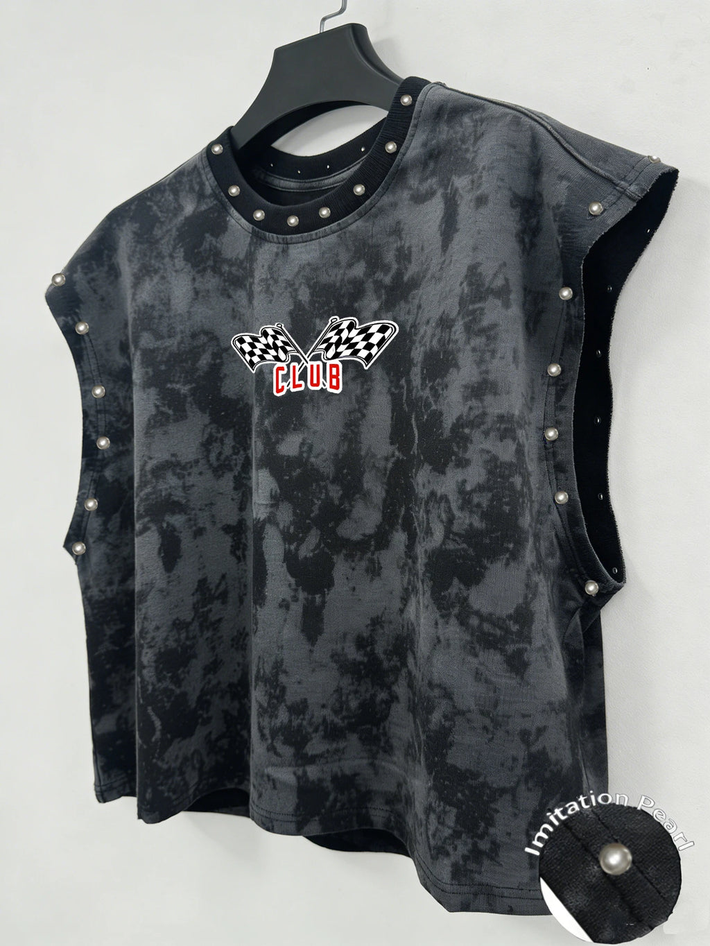 Men's Retro Street-Style Racing Print Faux Pearl Vest