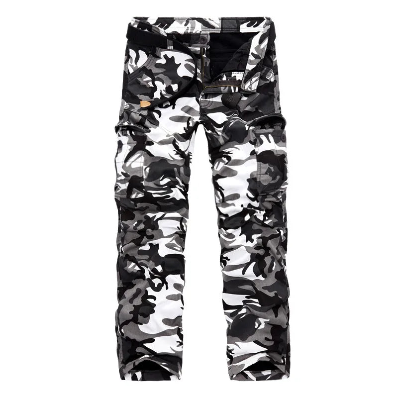 Men's Velvet Thickened Camouflage Cargo Pants Fashion Multi Pockets Tactical Combat Trousers Loose Outdoor Casual Pants for Male