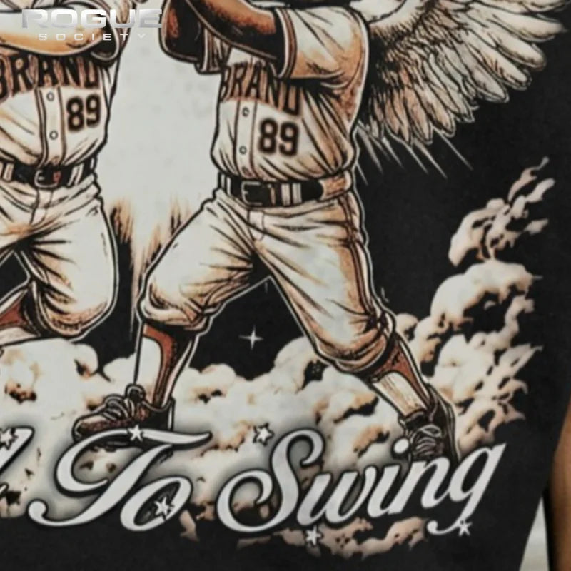 Harajuku Baseball Angel Chicano Streetwear Men Tank Crop Print Sleeveless Tops Vintage Distressed Grunge Retro Y2K Graphic Tees