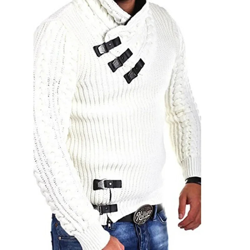 Sweaters Men Pullovers Knitted Full Sleeve Mock Neck Tops Knit Solid Slim Fit Top Splice Casual Regular Autumn Winter 2024