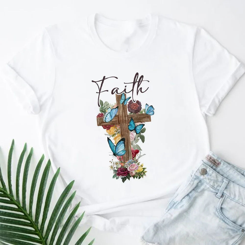 2026 Jesus Is King Letter Print Women T-shirt Christian Faith Hope Love Harajuku T Shirts Religion O-neck Tops Tees Streetwears