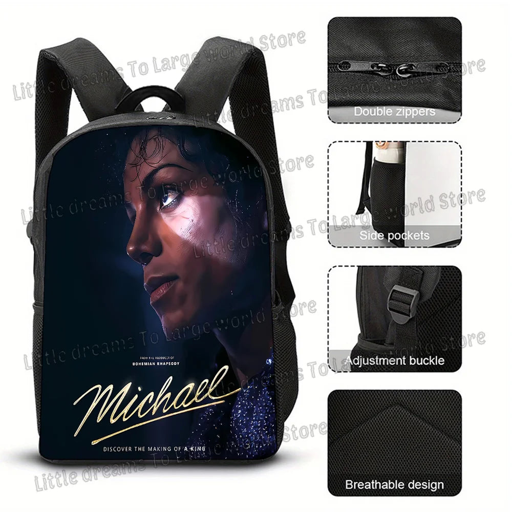 Michael Jackson Backpacks Student 3D Printing 16inch School Bags Boys Girls Outdoor Sports Rucksack Large Travel Knapsack Gift