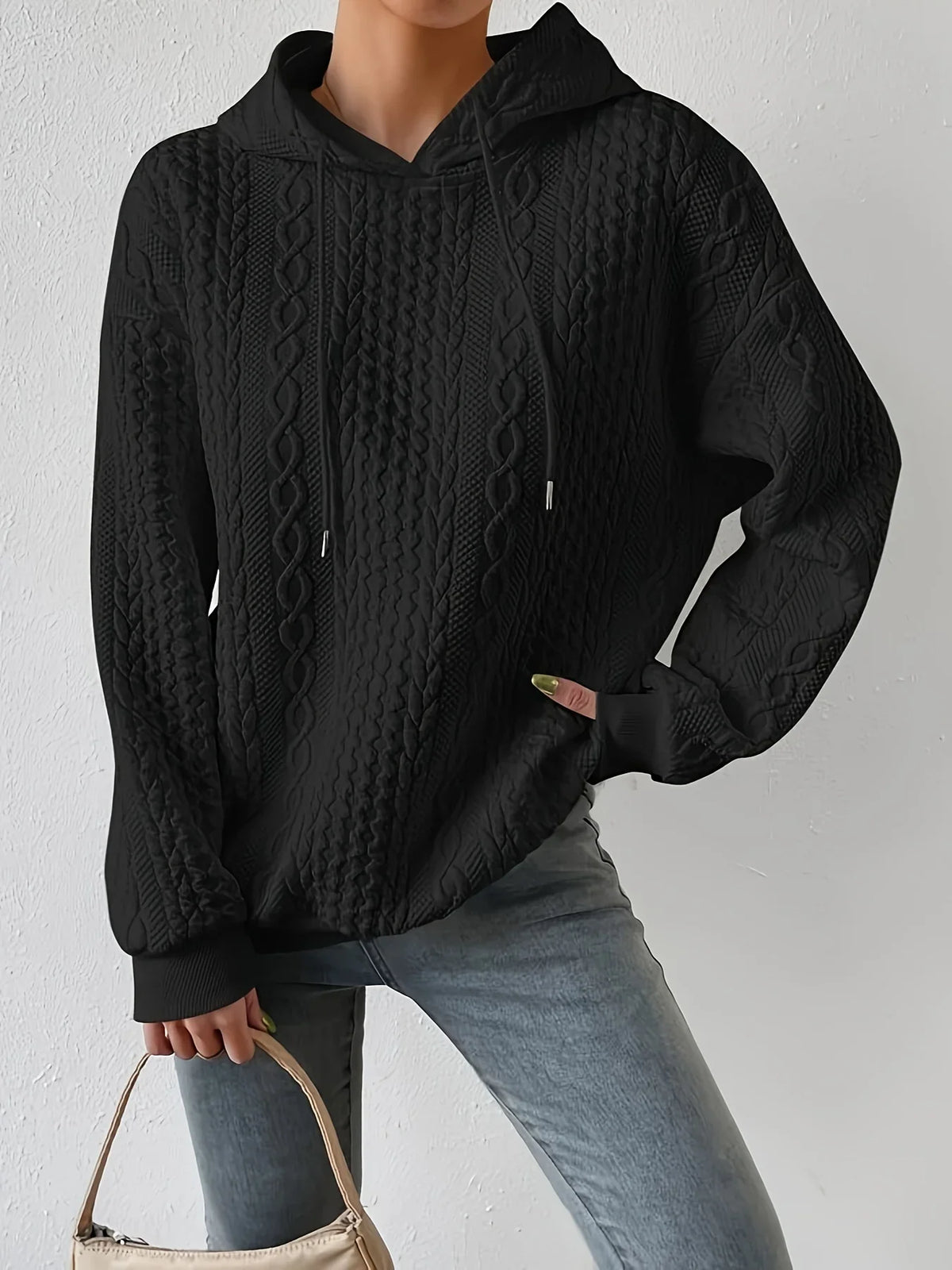 Women's 2026 Long-Sleeved Jacquard Hoodie Loose Sweater with Straps for Autumn Winter New Fashion Style
