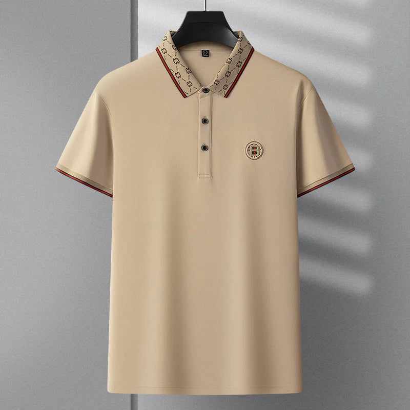 Men's personality jacquard lapel polo T-shirt high-end brand cotton comfort business short sleeve fashion trend premium badge