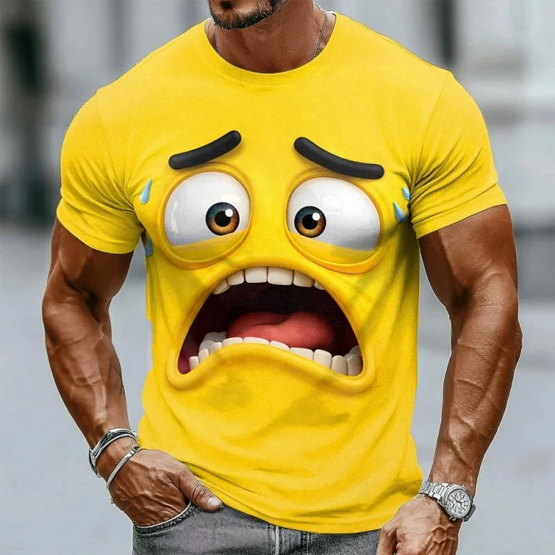 3D Printed Funny Expression T Shirt For Men Colorful Pattern T-Shirts Summer Fashion O-Neck Loose Tops Street Short Sleeve Tees
