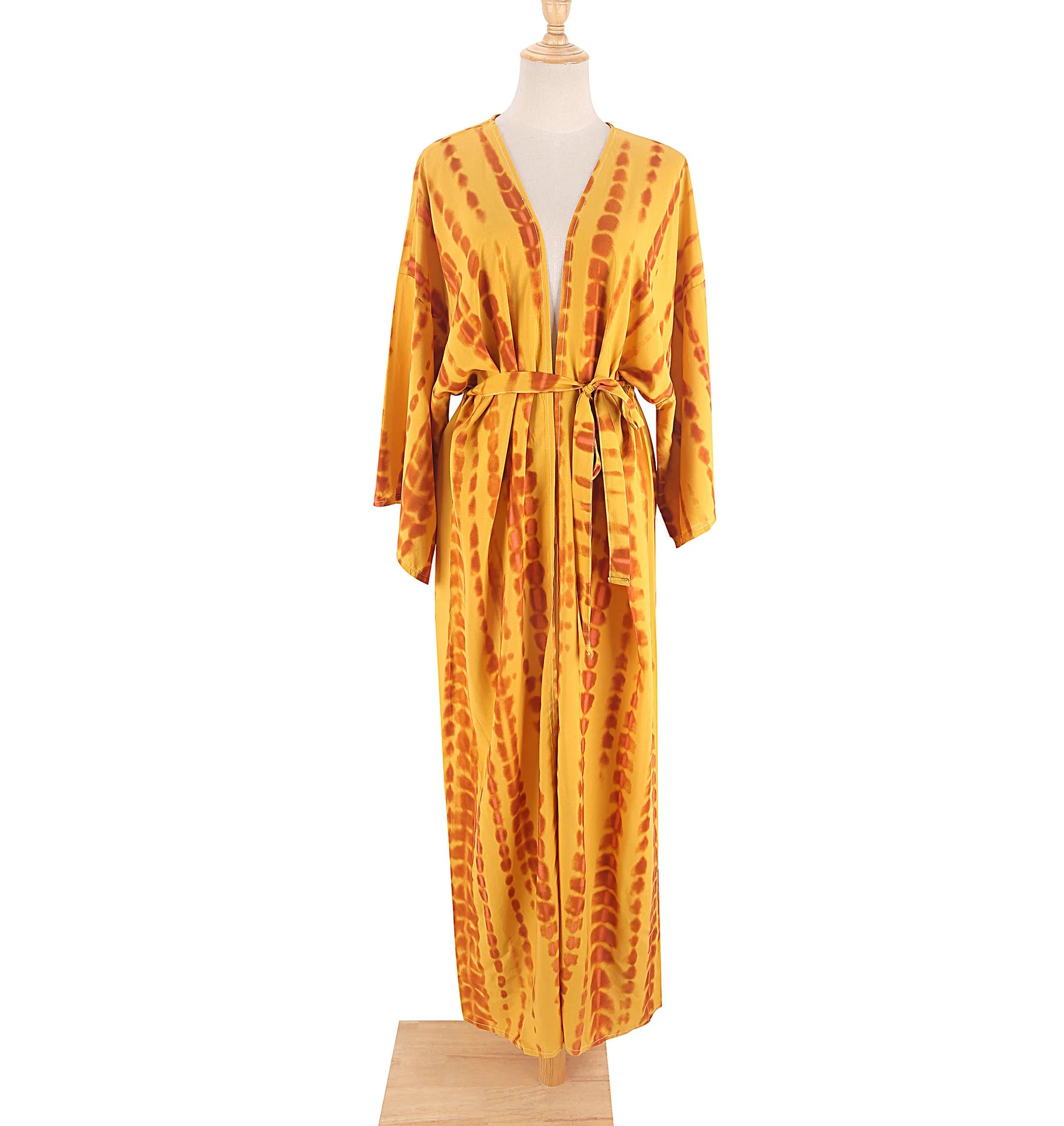 Bikini Cover Up Tie Dye Printed Women Long Beach Kimono Swimsuit Cape 2022 New Summer Beachwear Self Belted Bathing Suit
