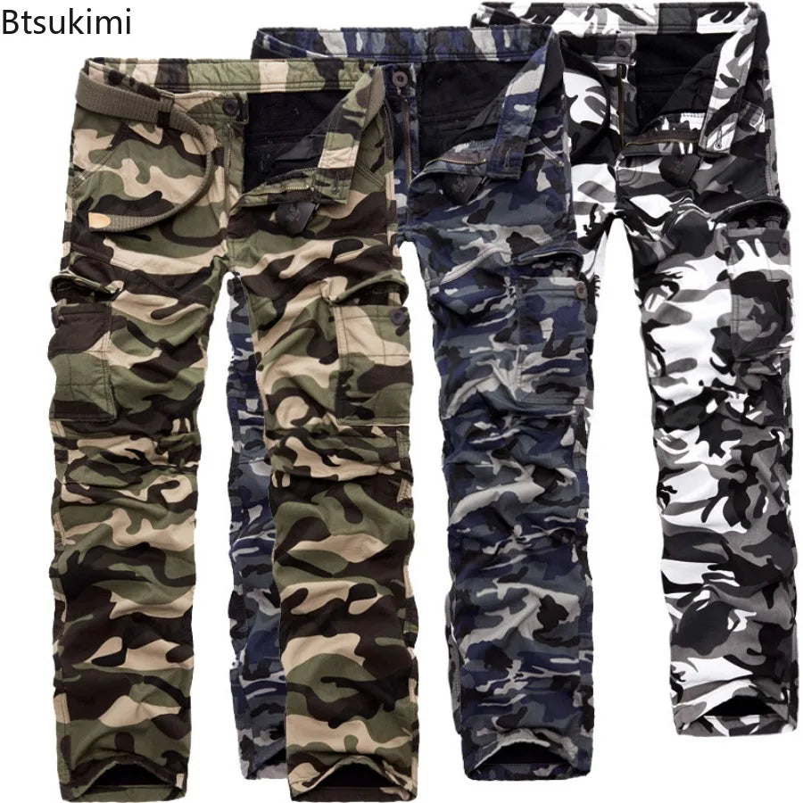 Men's Velvet Thickened Camouflage Cargo Pants Fashion Multi Pockets Tactical Combat Trousers Loose Outdoor Casual Pants for Male