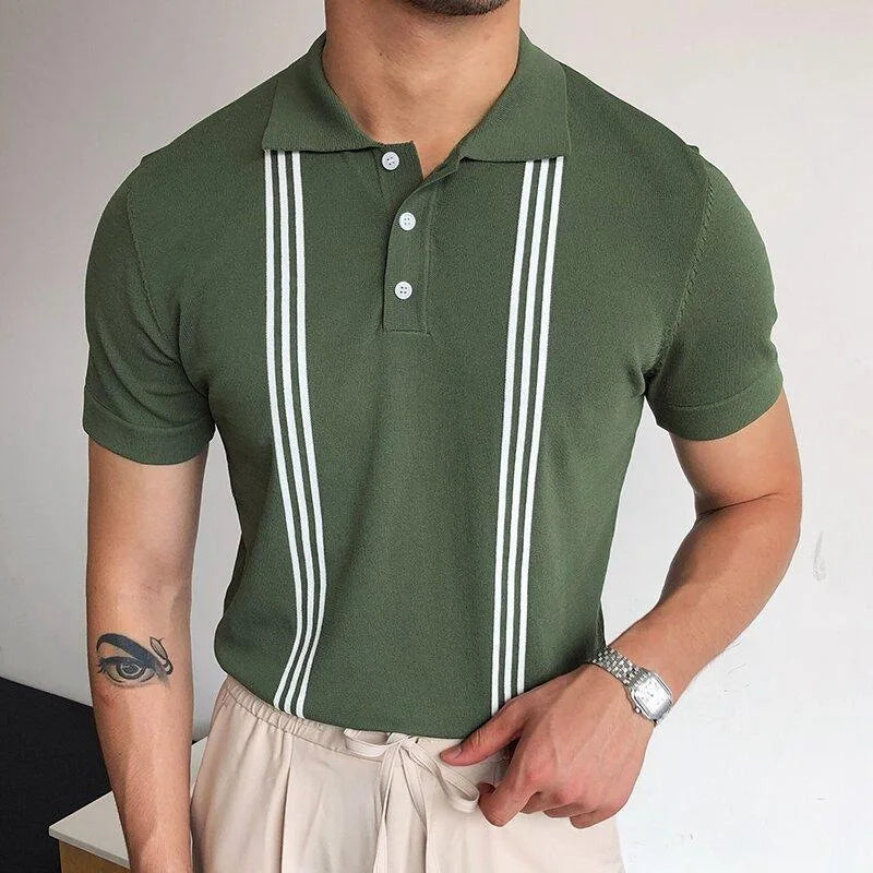 New European And American Style Jacquard Knit T-shirt Fashion Lapel Short-sleeved Business POLO Shirt In Multiple Colors